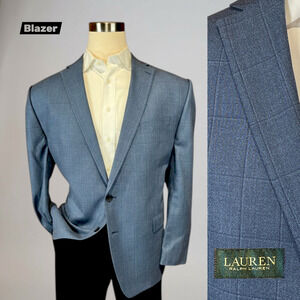Ralph Lauren LRL 48R Steel Blue Silk and Wool Plaid Blazer Sport Coat